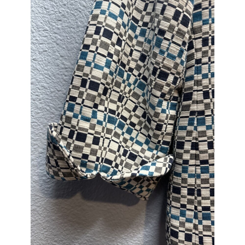 Nina Mclemore Women Blue,White Geometric Pattern Button Front Blazer Jacket Sz 2 - Picture 10 of 16